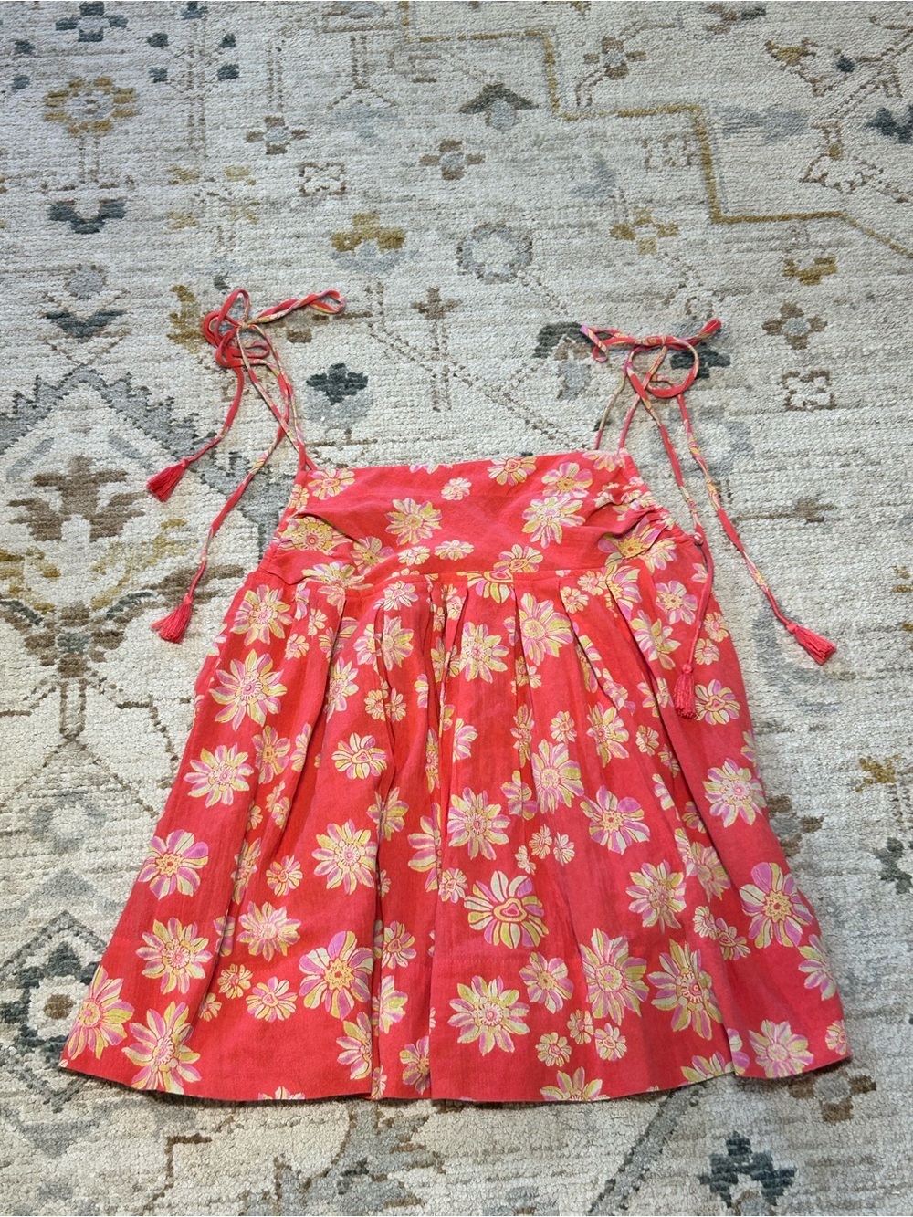 Free People Coral Floral Tie-Strap Sundress
